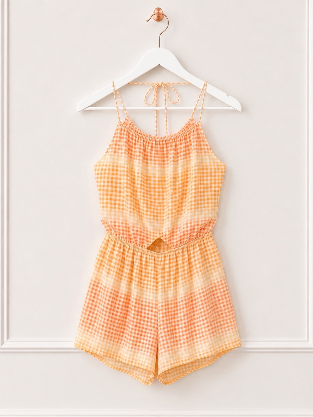 NWT Lucky Brand $78 Womens Medium Gingham Halter Swim Cover Up Beach Romper